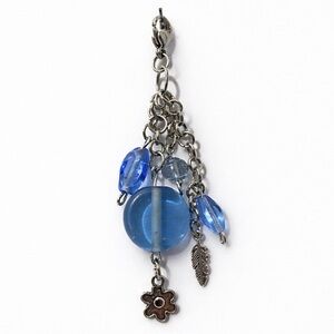 Blue Beaded Floral Boho Charm | Bag Charm Zipper Pull Keychain Lippie Charm